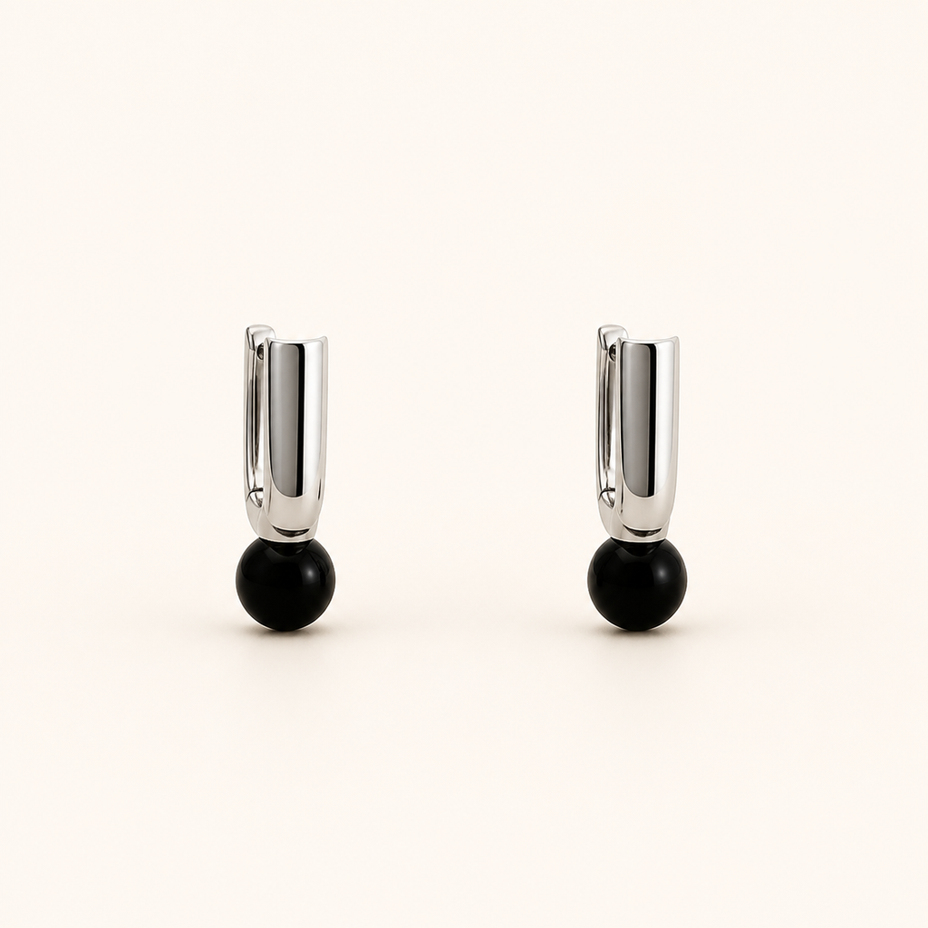 Onyx Drop Huggie Earrings