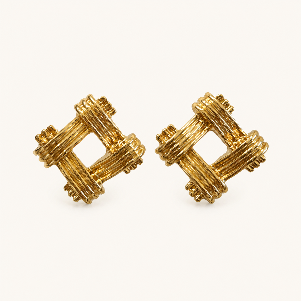 Golden Woven Square Earrings