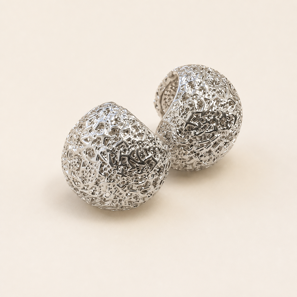 Silver Filigree Dome Stud Earrings