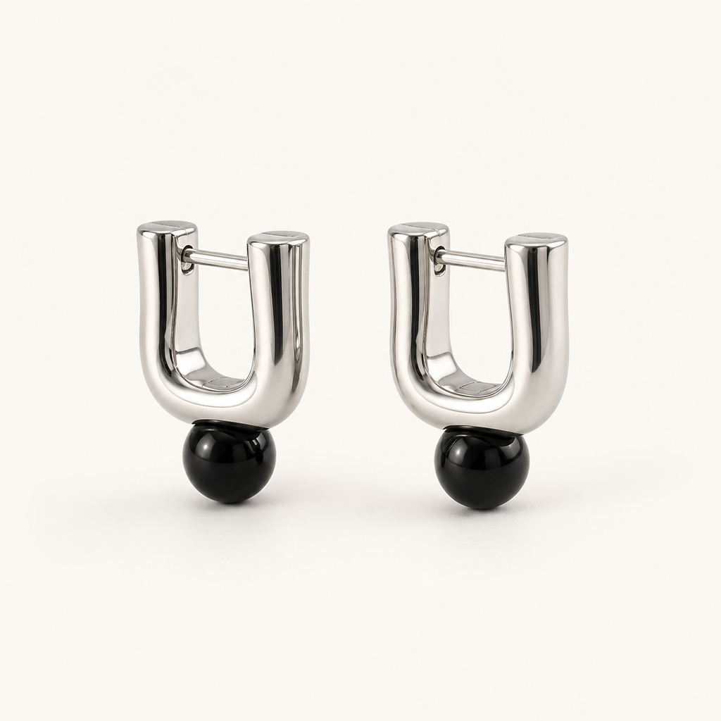 Onyx Drop Huggie Earrings