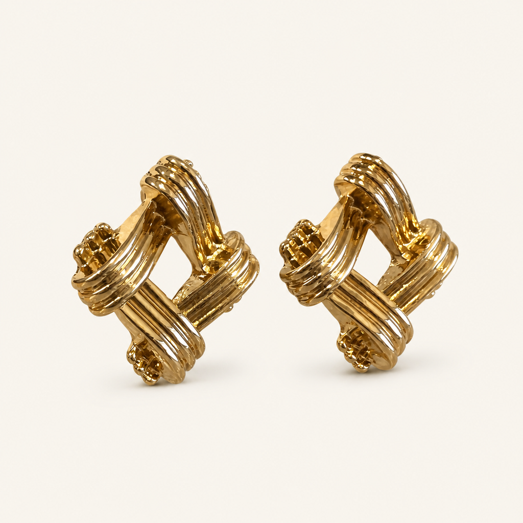Golden Woven Square Earrings