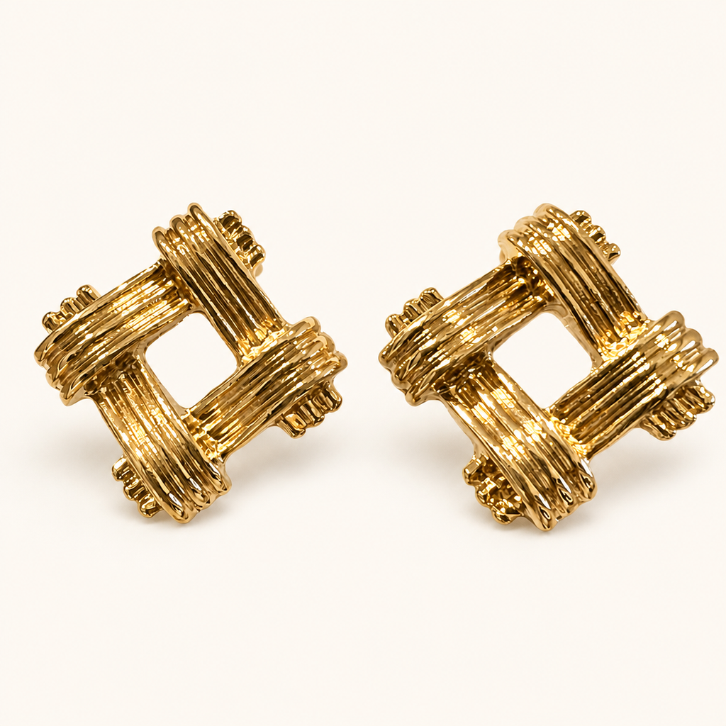 Golden Woven Square Earrings