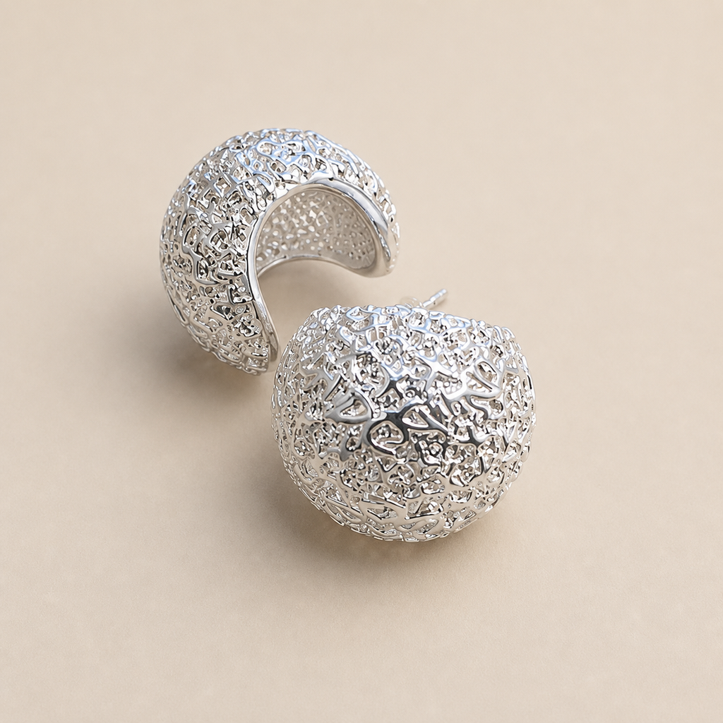 Silver Filigree Dome Stud Earrings