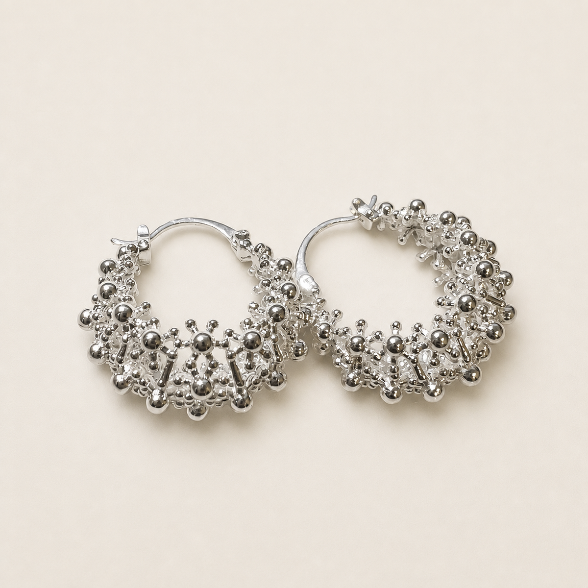 Silver Botanical Cluster Hoop Earrings