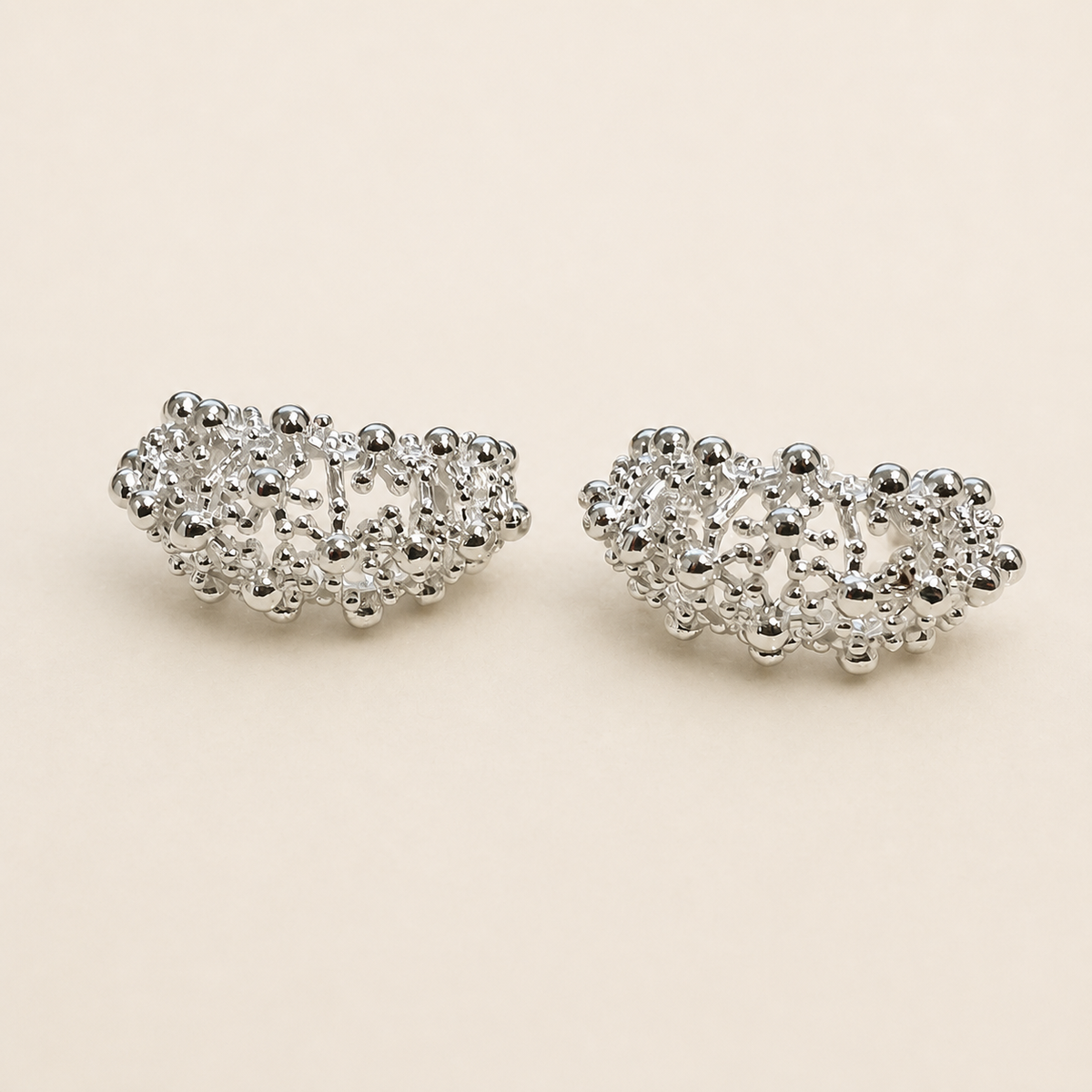 Silver Botanical Cluster Hoop Earrings