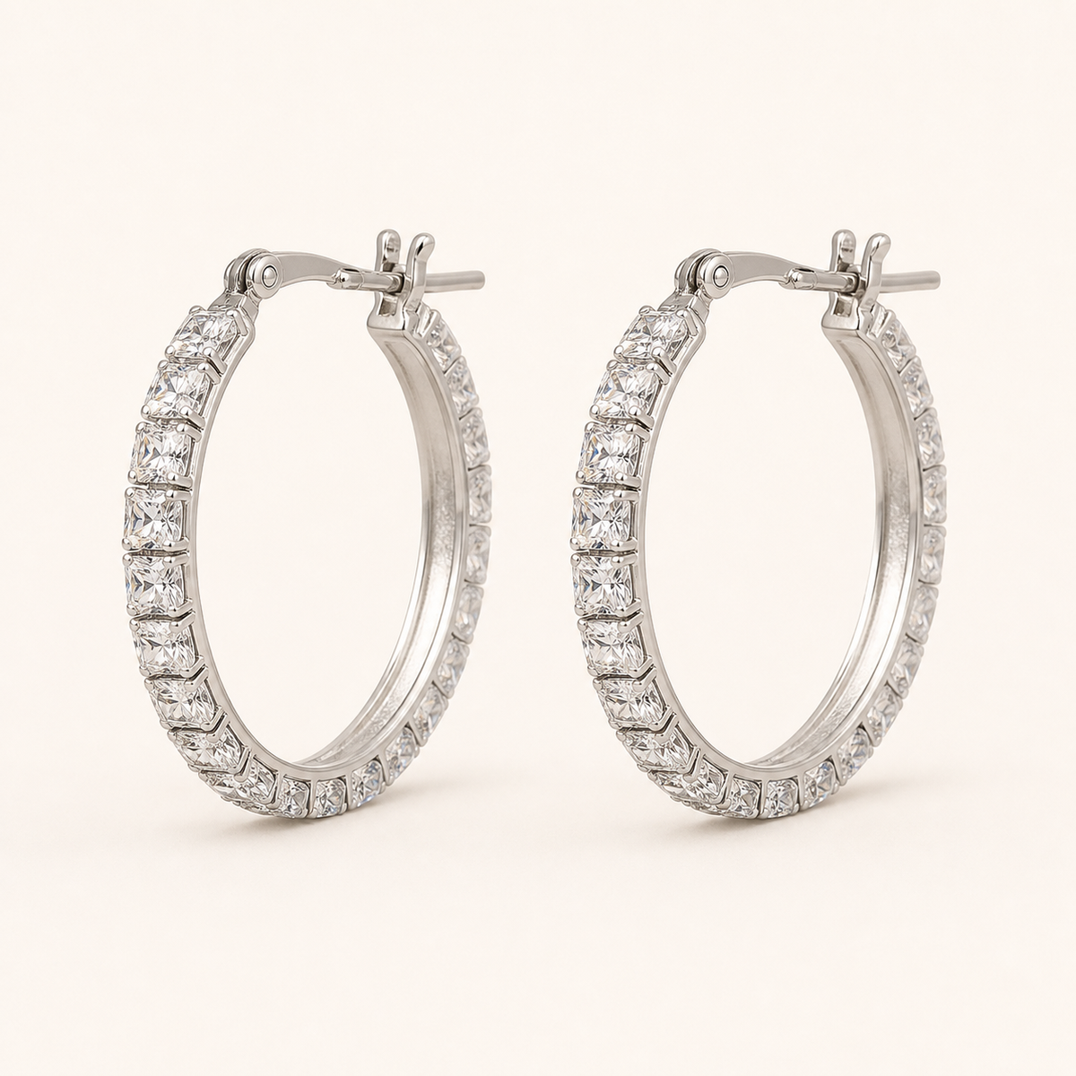 Silver Crystal Hoop Earrings